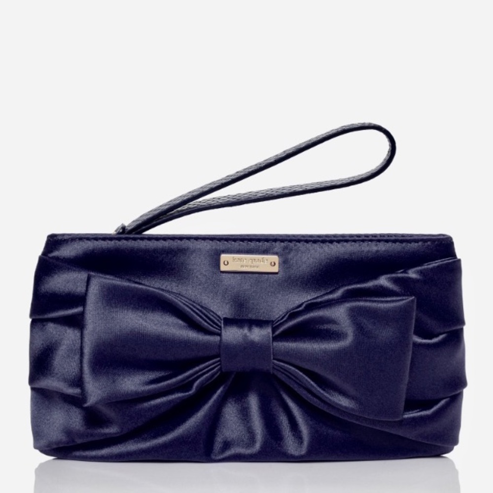 Kate Spade Satin Plaza Bow Pouch Wristlet, Navy